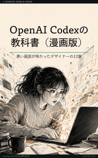 OpenAI Codexの教科書（漫画版）: 黒い画面が怖かったデザイナーの12章 (株式会社バーニングトライブ) 表紙